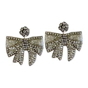 Rhinestone Bow Earring, Beaded Ribbon Earring, Bridal Earring